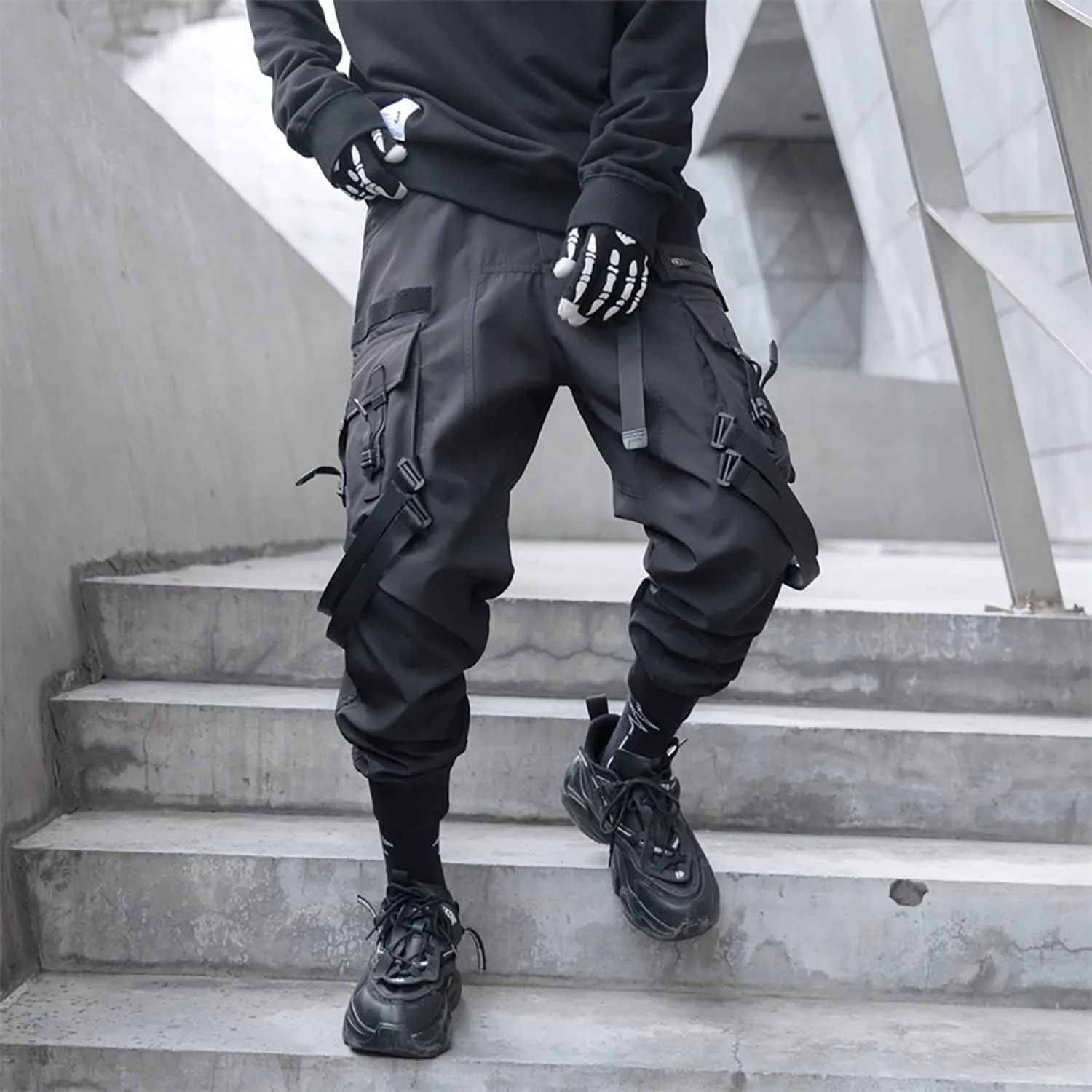 Men's Cyberpunk Buckle Straps Harem Pants with Pockets