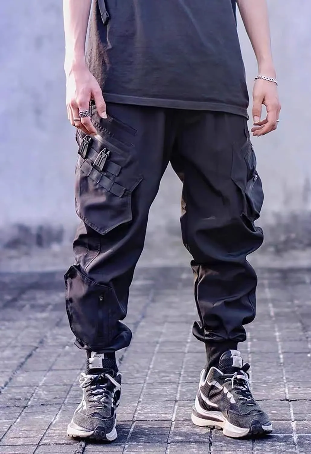 Men's Cyberpunk Buckle Straps Harem Pants with Pockets