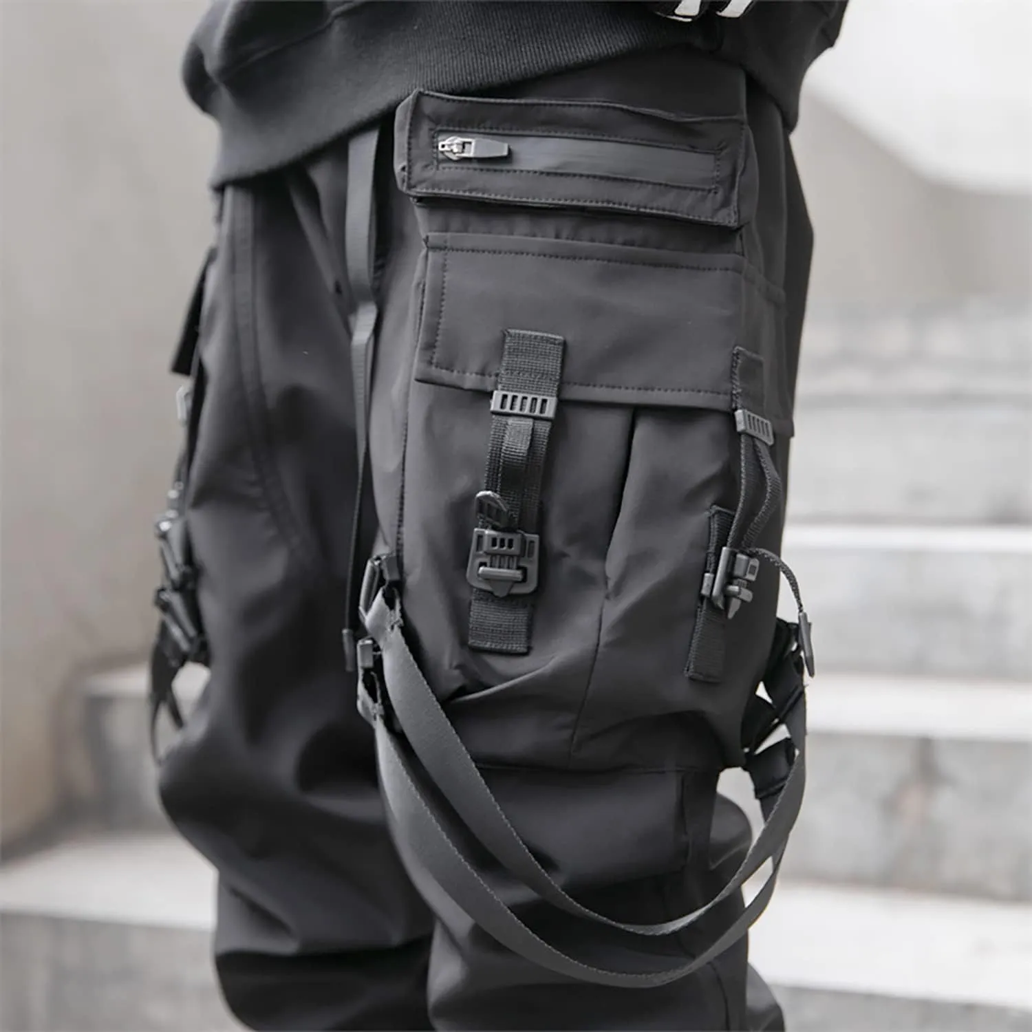 Men's Cyberpunk Buckle Straps Harem Pants with Pockets