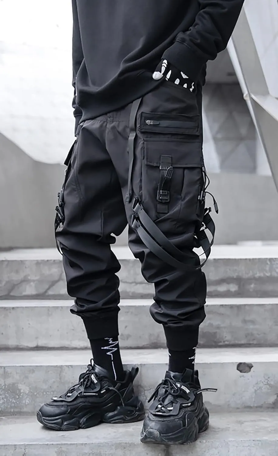 Men's Cyberpunk Buckle Straps Harem Pants with Pockets