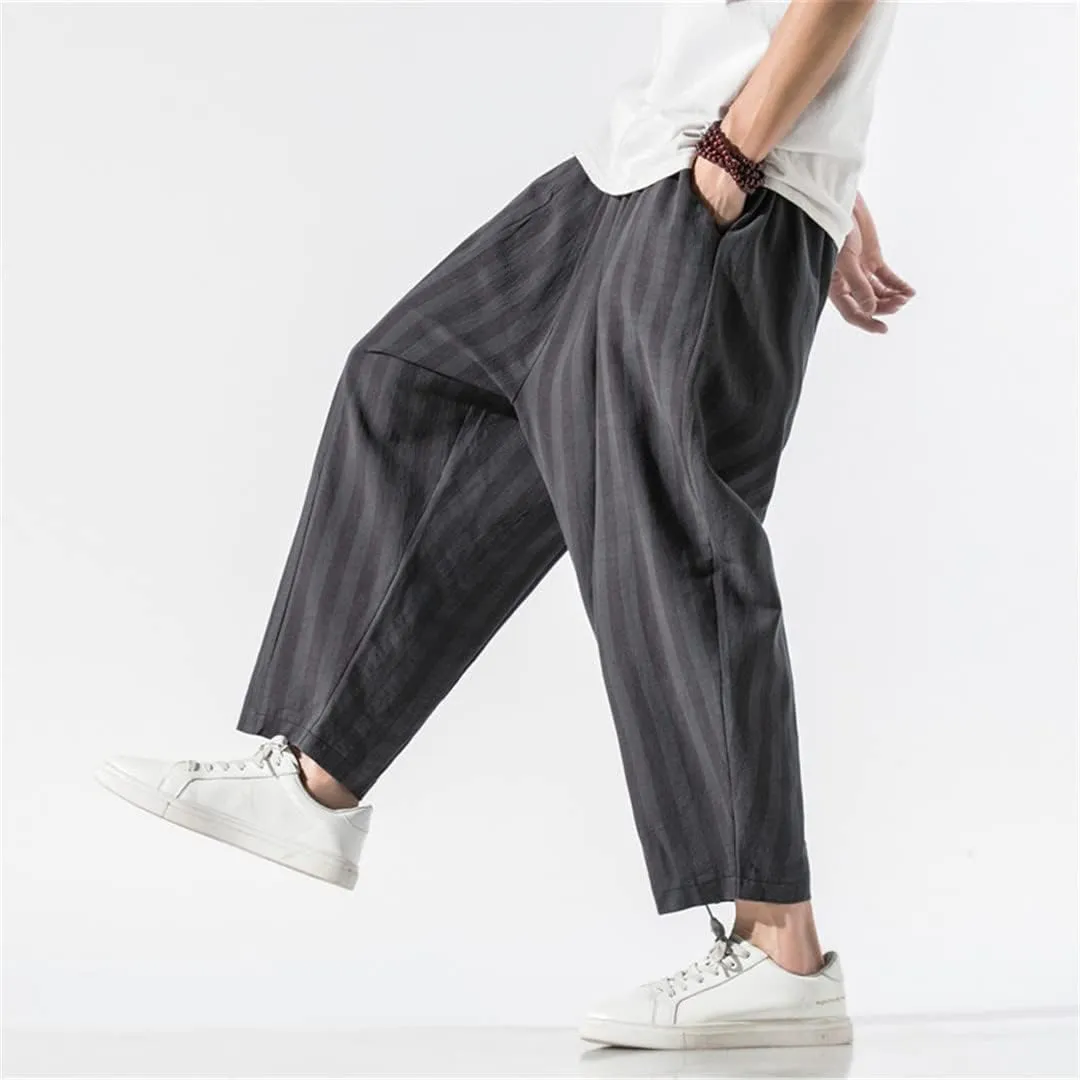 Men's Harem Pants Loose Cropped Trousers Wide Leg Bloomers Baggy Ankle Length Sweatpants