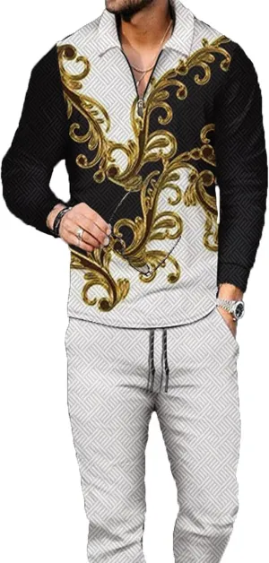Men's Polo Track Suit Sets Long Sleeve Mens Outfits 2 Piece Fashion Sweatsuit Comfy Casual Set for Men
