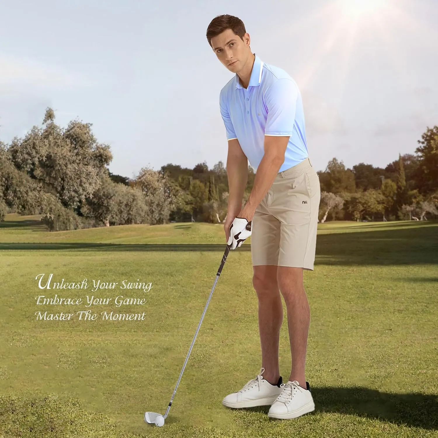 Men's Premium Golf Polo  Silky Tech Nylon, Cooling, UV-Resistant, Quick-Dry Athletic Shirt for Golf, Tennis
