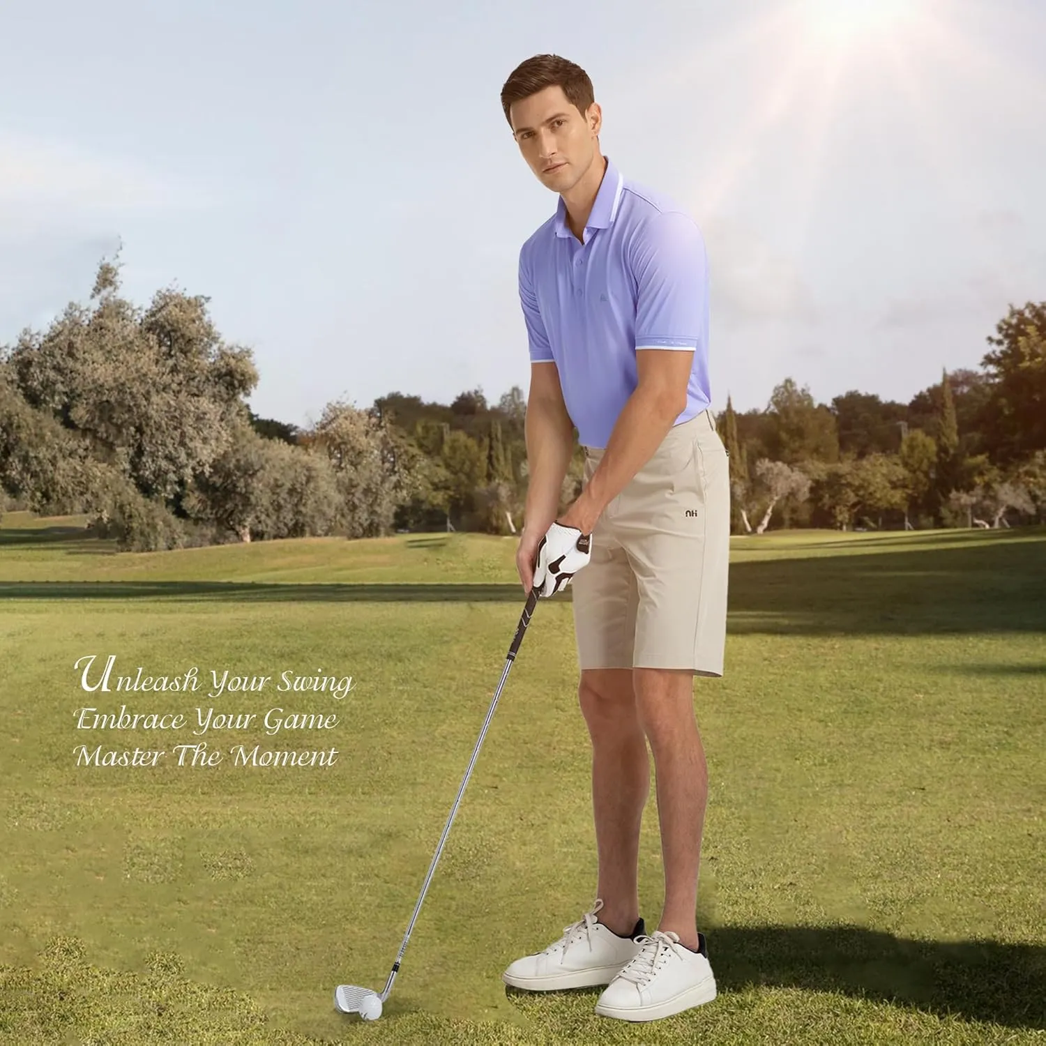 Men's Premium Golf Polo  Silky Tech Nylon, Cooling, UV-Resistant, Quick-Dry Athletic Shirt for Golf, Tennis