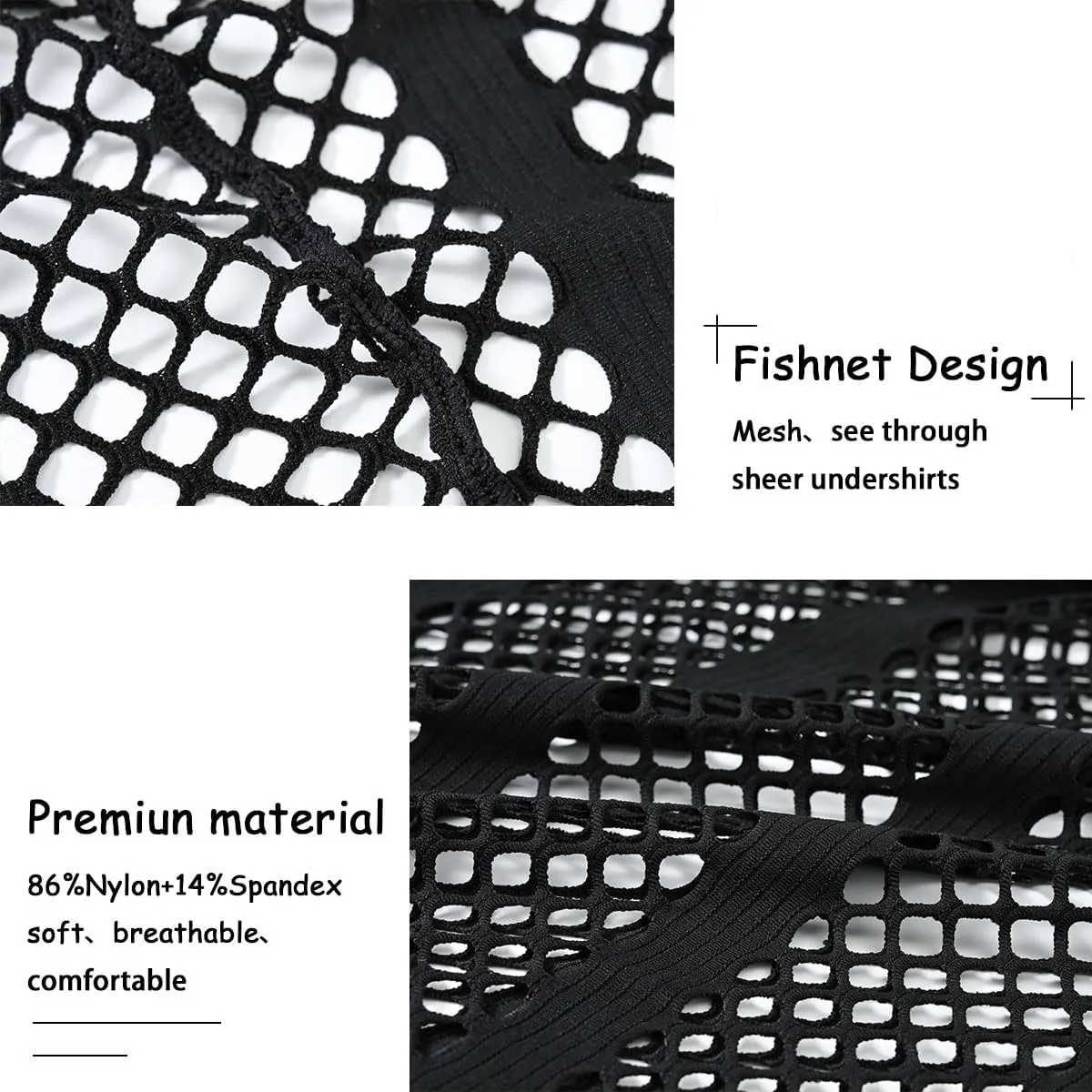 Men's Sexy See Through Fishnet Hoodies Short Sleeve T-Shirt Sheer Mesh Pullover