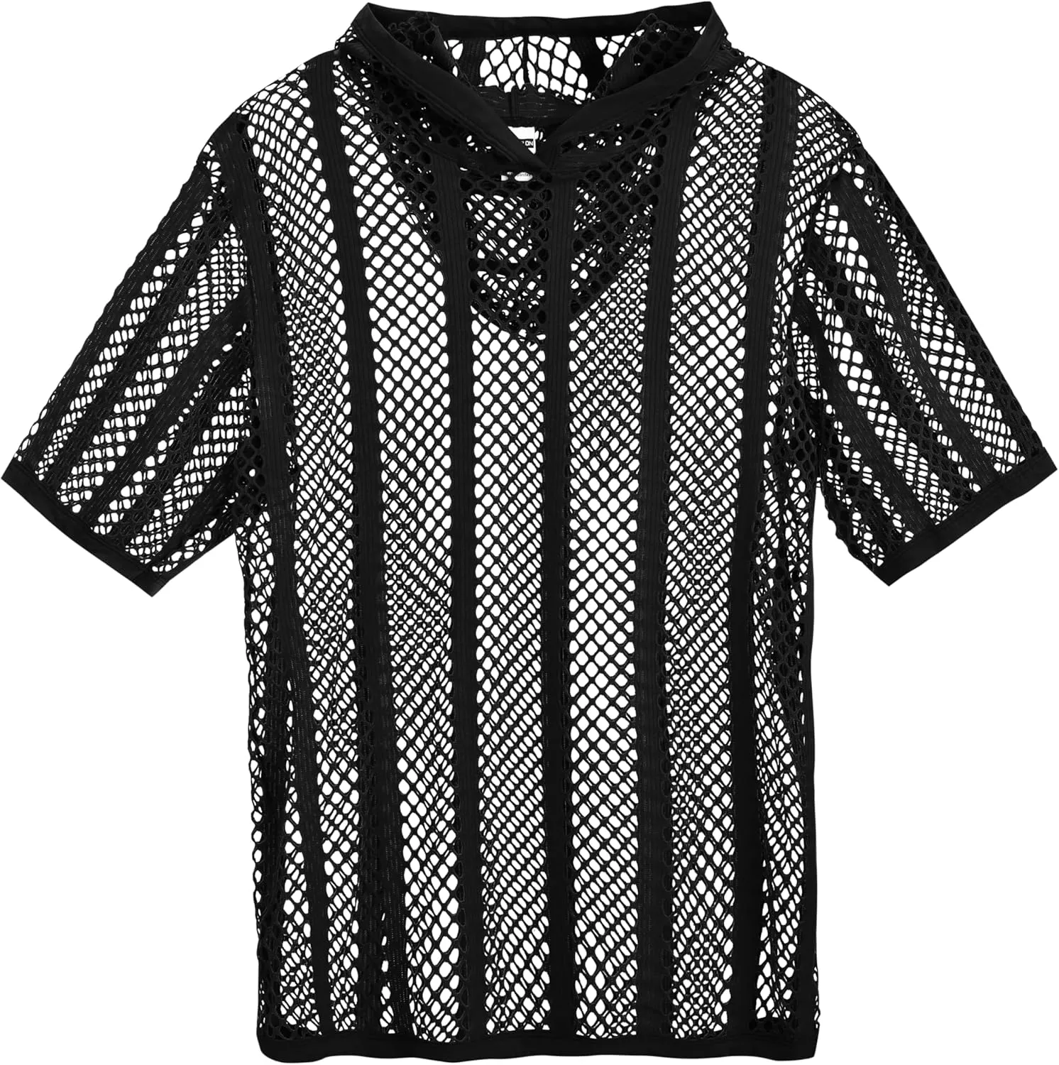 Men's Sexy See Through Fishnet Hoodies Short Sleeve T-Shirt Sheer Mesh Pullover