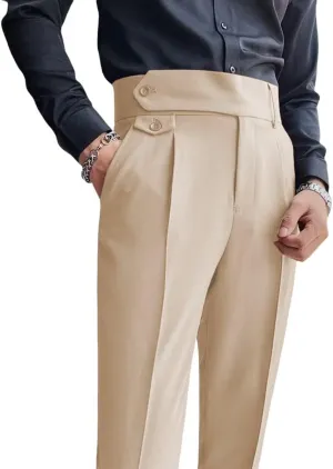 Men's Slim Dress Pants Pleat-Front Summer Casual Trouser High Waist Business Suit Pants Long for Men