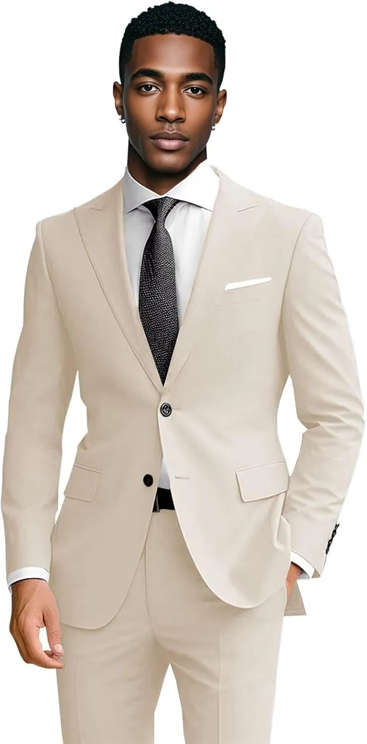 Mens Suit for Wedding 2 Piece Men Slim Fit Suit Formal Business Two Button Jacket Pants Suits for Men Prom Dinner