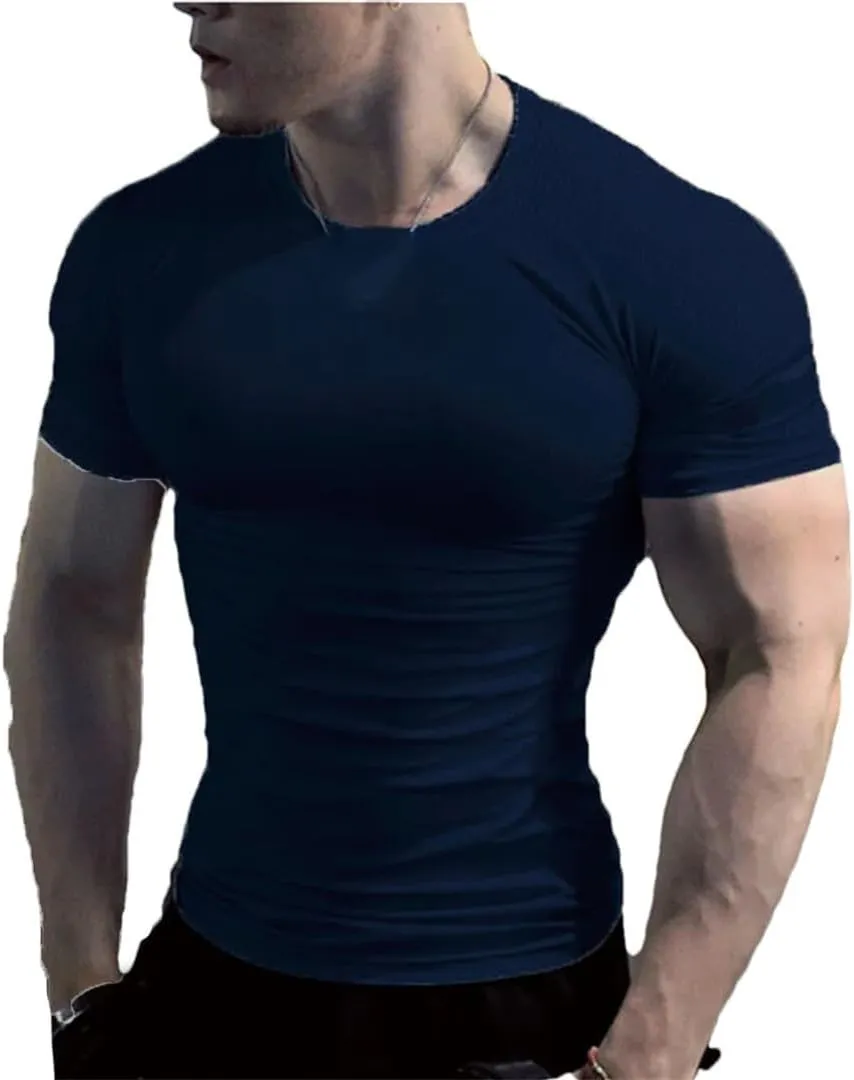 Mens Summer Running T Shirt Short Sleeve Quick Dry Gym Fitness Top Bodybuilding Soccer Football Shirt