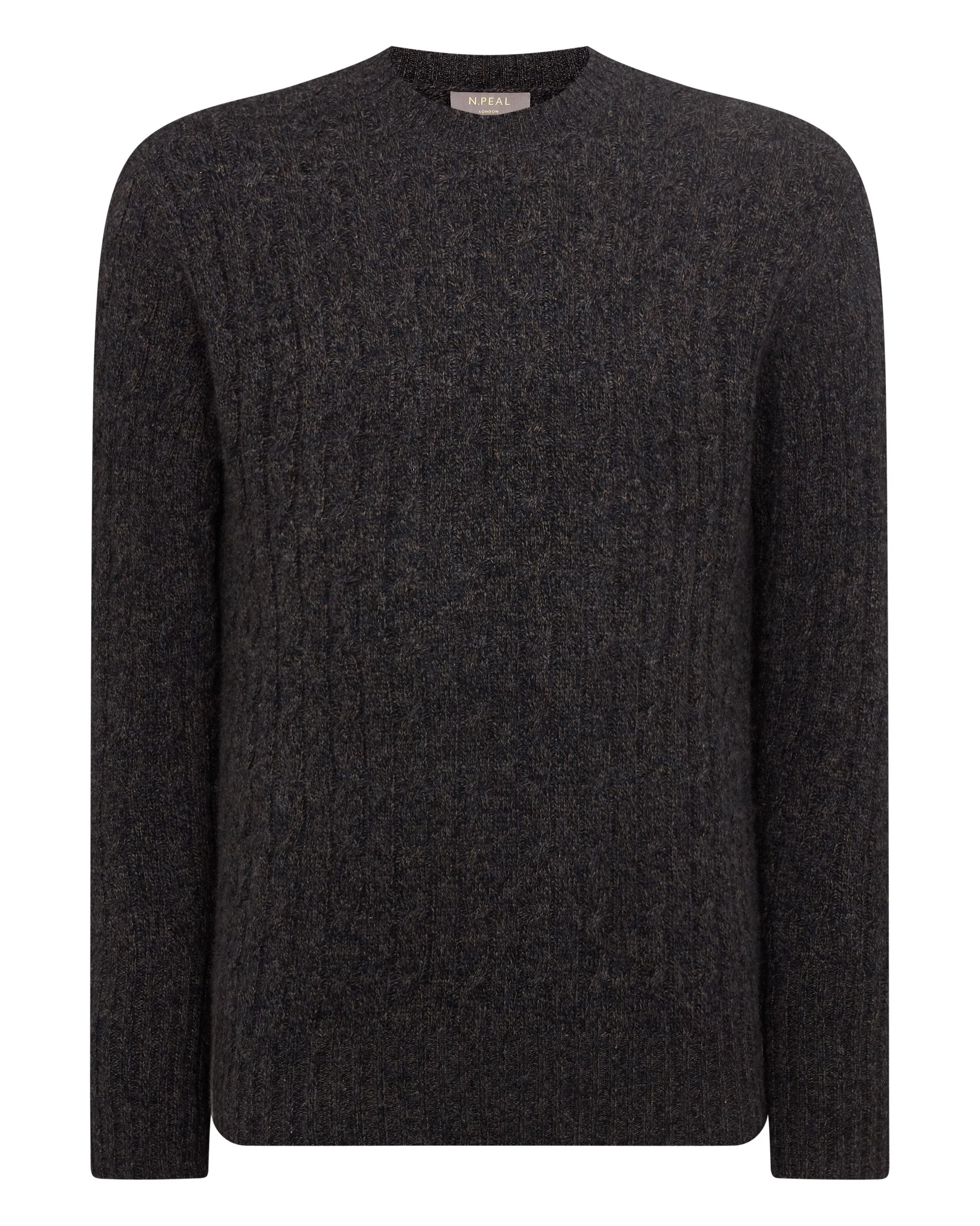 Men's Thames Cable Round Neck Cashmere Sweater Granite Grey