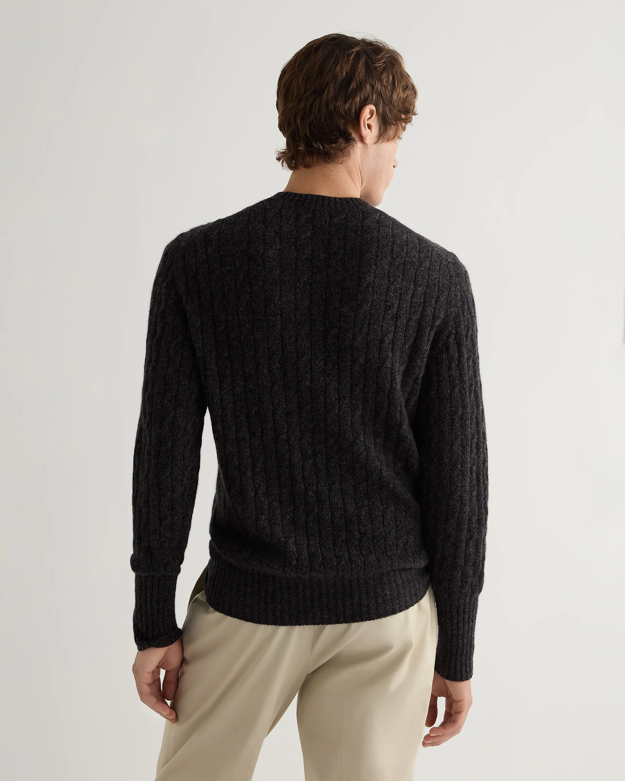 Men's Thames Cable Round Neck Cashmere Sweater Granite Grey