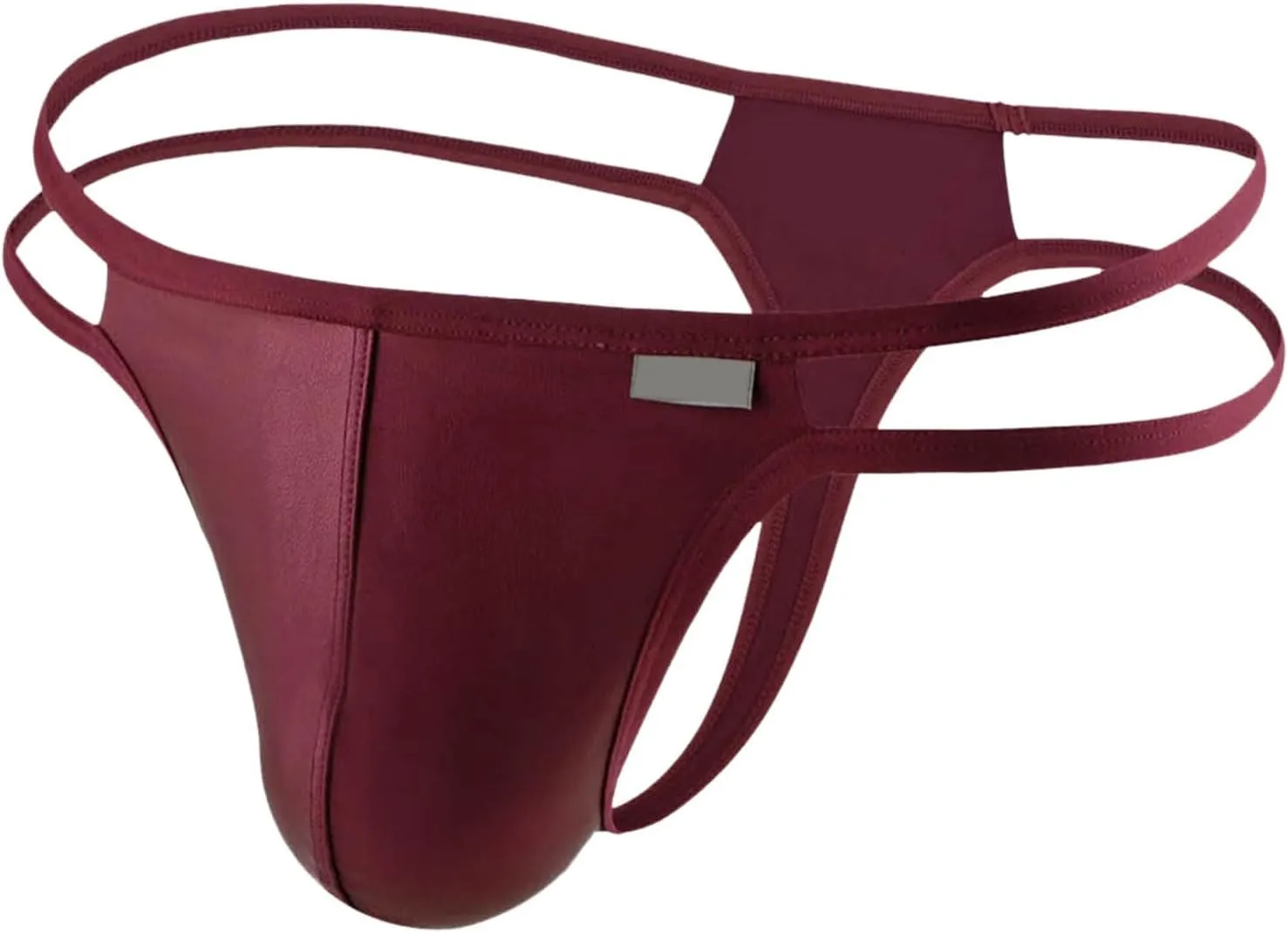 Men's Thong Underwear Faux Leather Briefs Sexy Low Rise T-back Black Hollow Out G-String Panties for Men