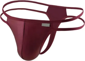 Men's Thong Underwear Faux Leather Briefs Sexy Low Rise T-back Black Hollow Out G-String Panties for Men