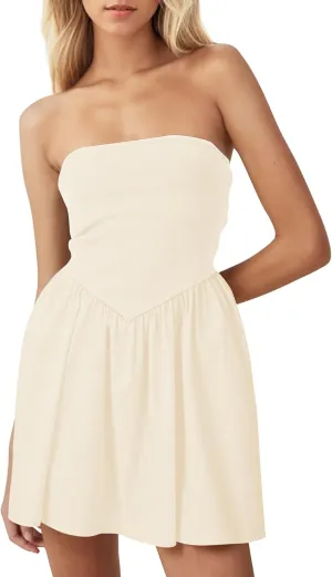 MISSACTIVER Women Strapless Tube Top Mini Dress Off Shoulder Sleeveless Drop-Waist A Line Short Dress Summer Patchwork Dress