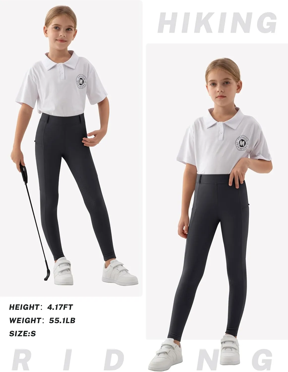 MoFiz Girls Horse Riding Pants Summer Full Seat Silicone Kids Equestrian Breeches Youth Schooling Tights Zipper Pockets
