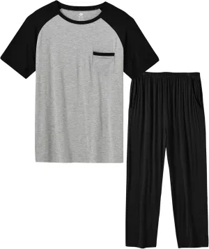 MoFiz Men's Pajamas Set Short Sleeve Bottom PJ's Pants Bedroom Pijama Sleep Night Suit 2 Piece Pjs Set Ultra Soft