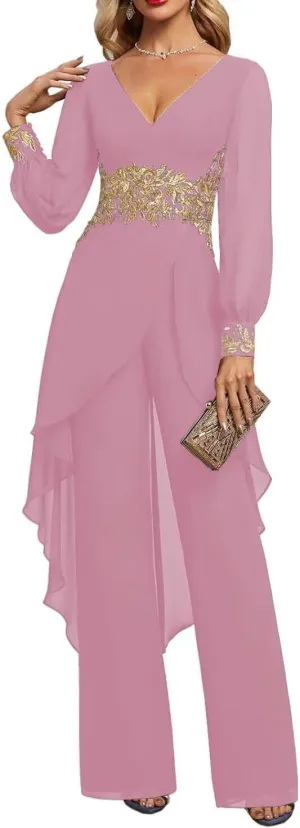 Mother of The Bride Dresses 2 Pieces Pants Suits Chiffon Wedding Guest Dress for Women Wedding Formal Outfit