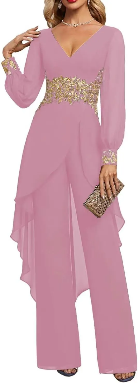 Mother of The Bride Dresses 2 Pieces Pants Suits Chiffon Wedding Guest Dress for Women Wedding Formal Outfit