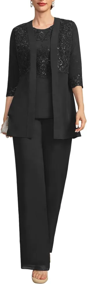 Mother of The Bride Pant Suits for Women Dressy Lace Appliques Formal Wedding Dress with Jacket MIS088