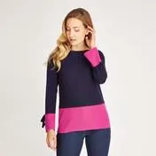 Navy and Fuschia Colour Block Sweater