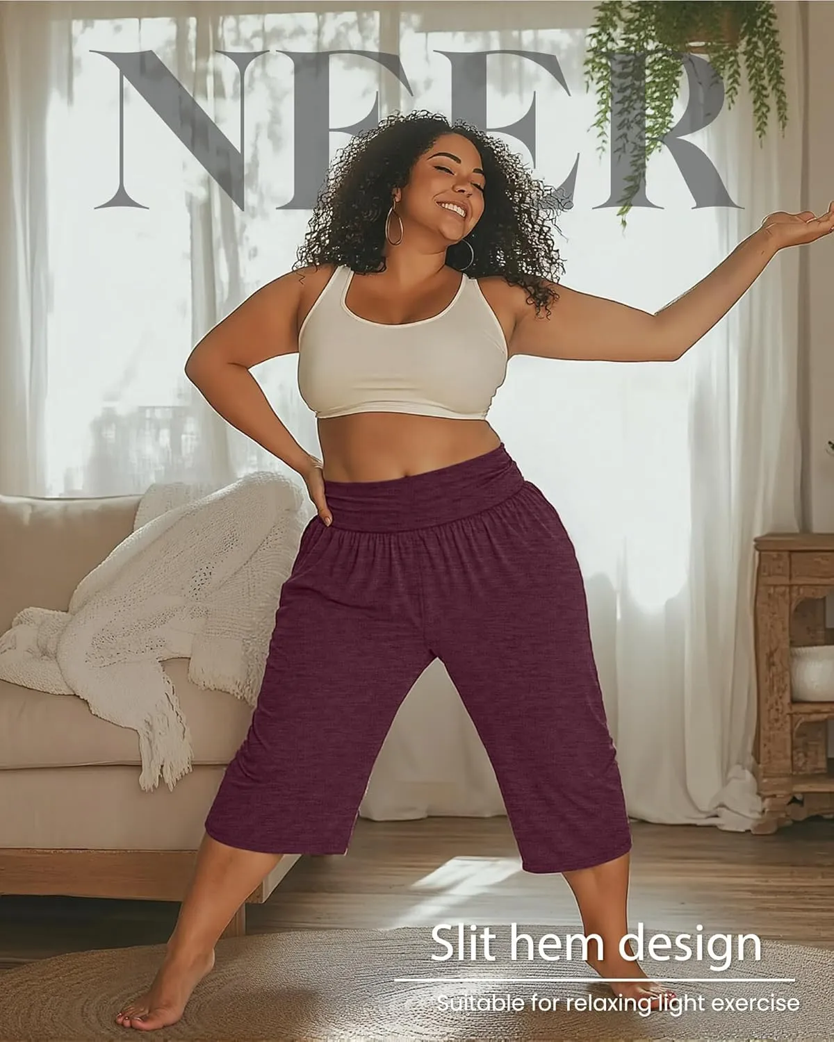 Neer 3 Pack Women's Plus Size Cotton Capri Pants High Waisted Wide Leg Loose Lounge Yoga Cropped Sweatpants with Pockets