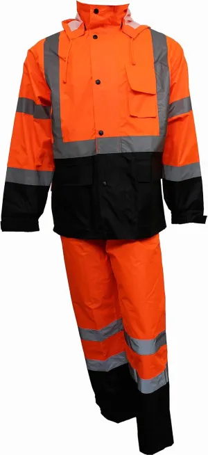 New York Hi-Viz Workwear RK Safety RW-CLA3 Class 3 Rain suit, Jacket, Pants High Visibility Reflective Black Bottom