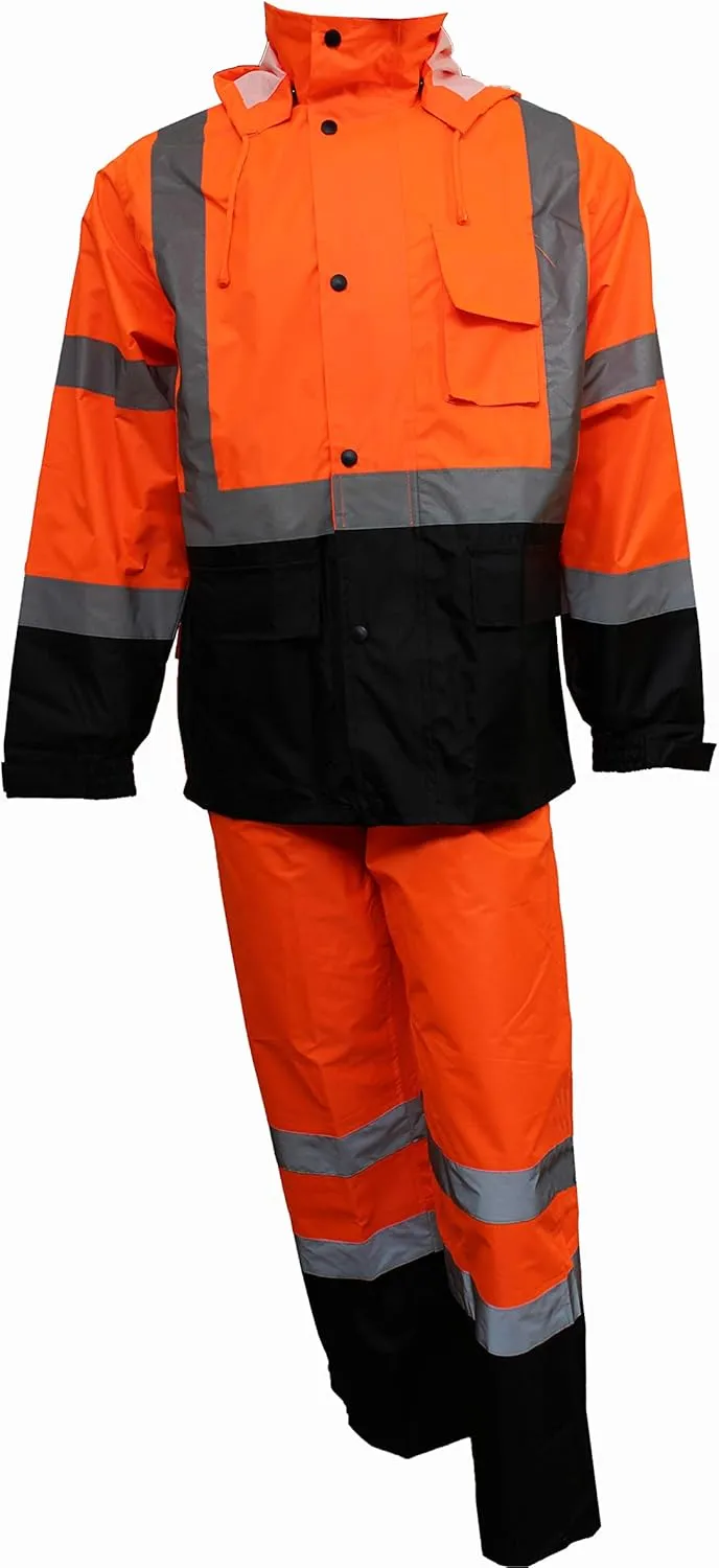 New York Hi-Viz Workwear RK Safety RW-CLA3 Class 3 Rain suit, Jacket, Pants High Visibility Reflective Black Bottom
