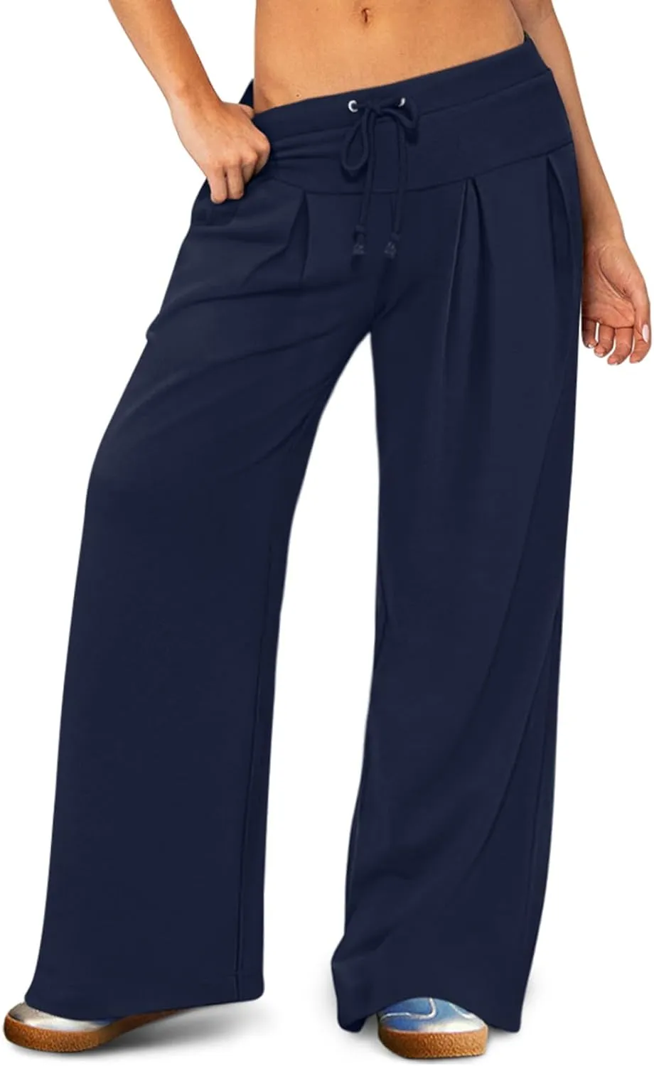 NIMIN Womens Wide Leg Sweatpants Pleated Drawstring High Waisted Baggy Palazzo Pull On Slouchy Pants with Pockets