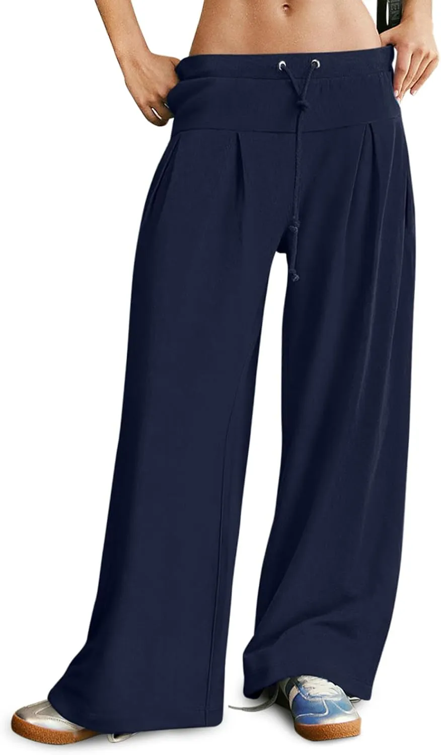 NIMIN Womens Wide Leg Sweatpants Pleated Drawstring High Waisted Baggy Palazzo Pull On Slouchy Pants with Pockets