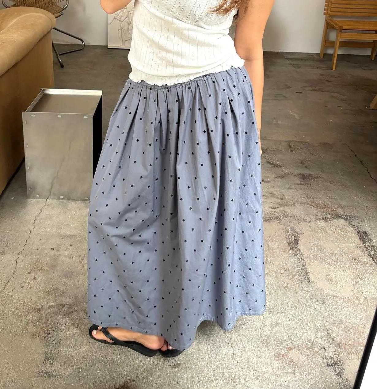 NUFIWI Women Y2k Striped Maxi Skirts High Elastic Waist Ruched Flowy Long Skirts Boho Casual A Line Flare Skirts
