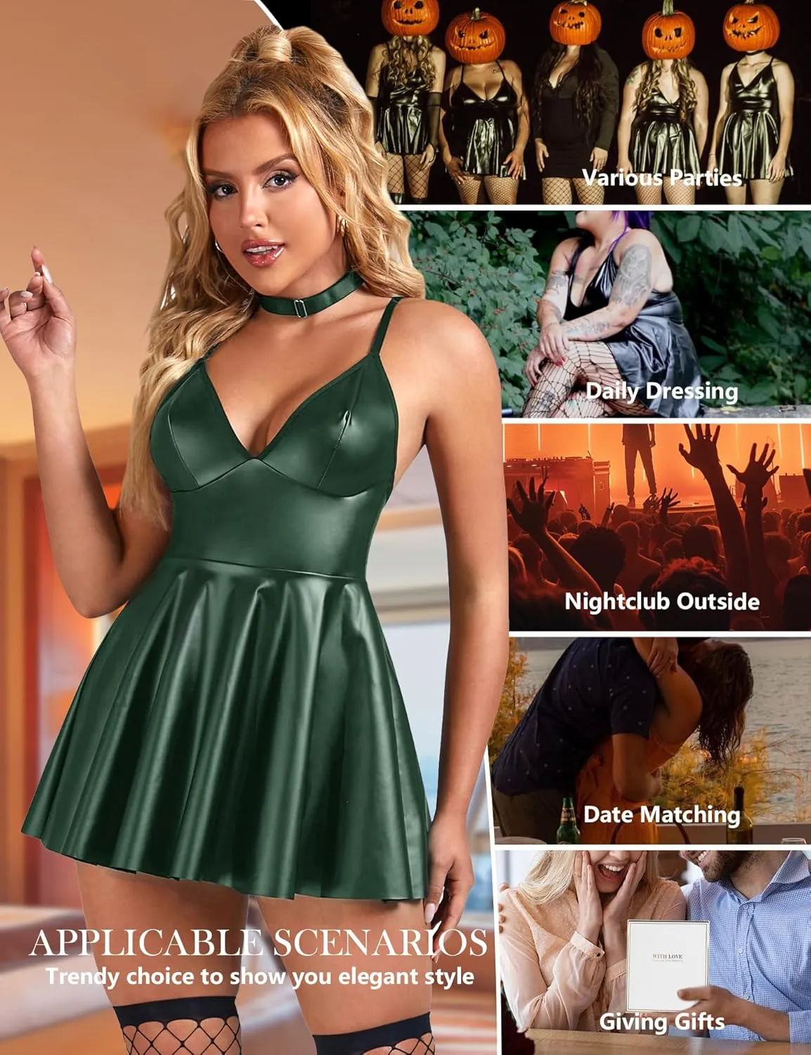ohyeahlady Women Sexy PU Leather Dress Plus Size Spaghetti Strap Mini Dresses Sleeveless Pleated Steampunk Clubwear