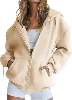 oiangi Hoodies for Women Teen Girls Fall Long Sleeve Jacket Cute Drawstring Zip up Hoodie Oversized Y2k Sweatshirts Pockets