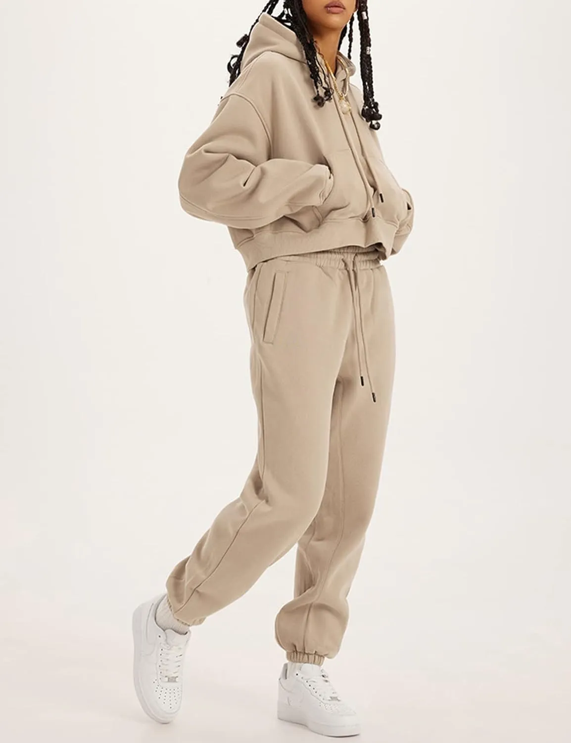 PEHMEA Women's 2 Piece Sweatsuit Outfits, Winter Comfy Lounge Sets for Women, Fleece Hoodies Crop Pullover with Joggers Pants