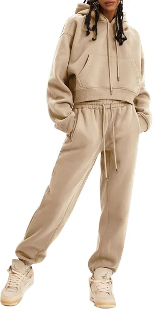 PEHMEA Women's 2 Piece Sweatsuit Outfits, Winter Comfy Lounge Sets for Women, Fleece Hoodies Crop Pullover with Joggers Pants