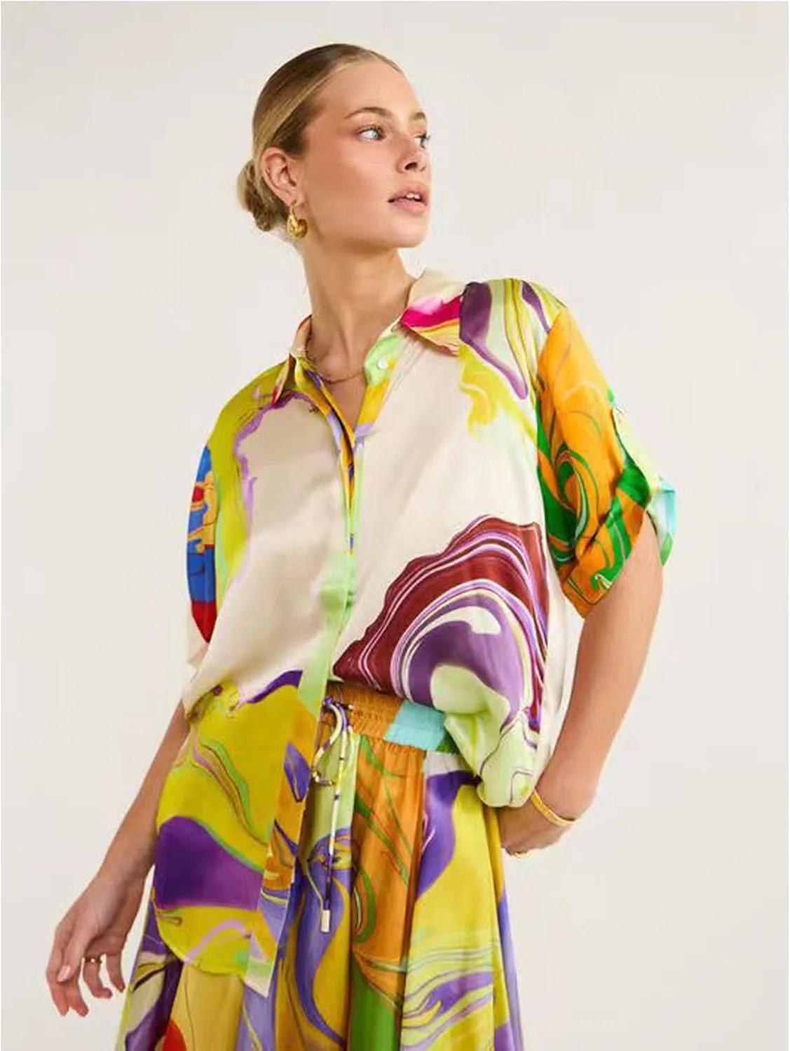 Perbai Womens 2 Piece Boho Dress Set Button Down Shirt Top A Line Long Maxi Skirt Matching Sets