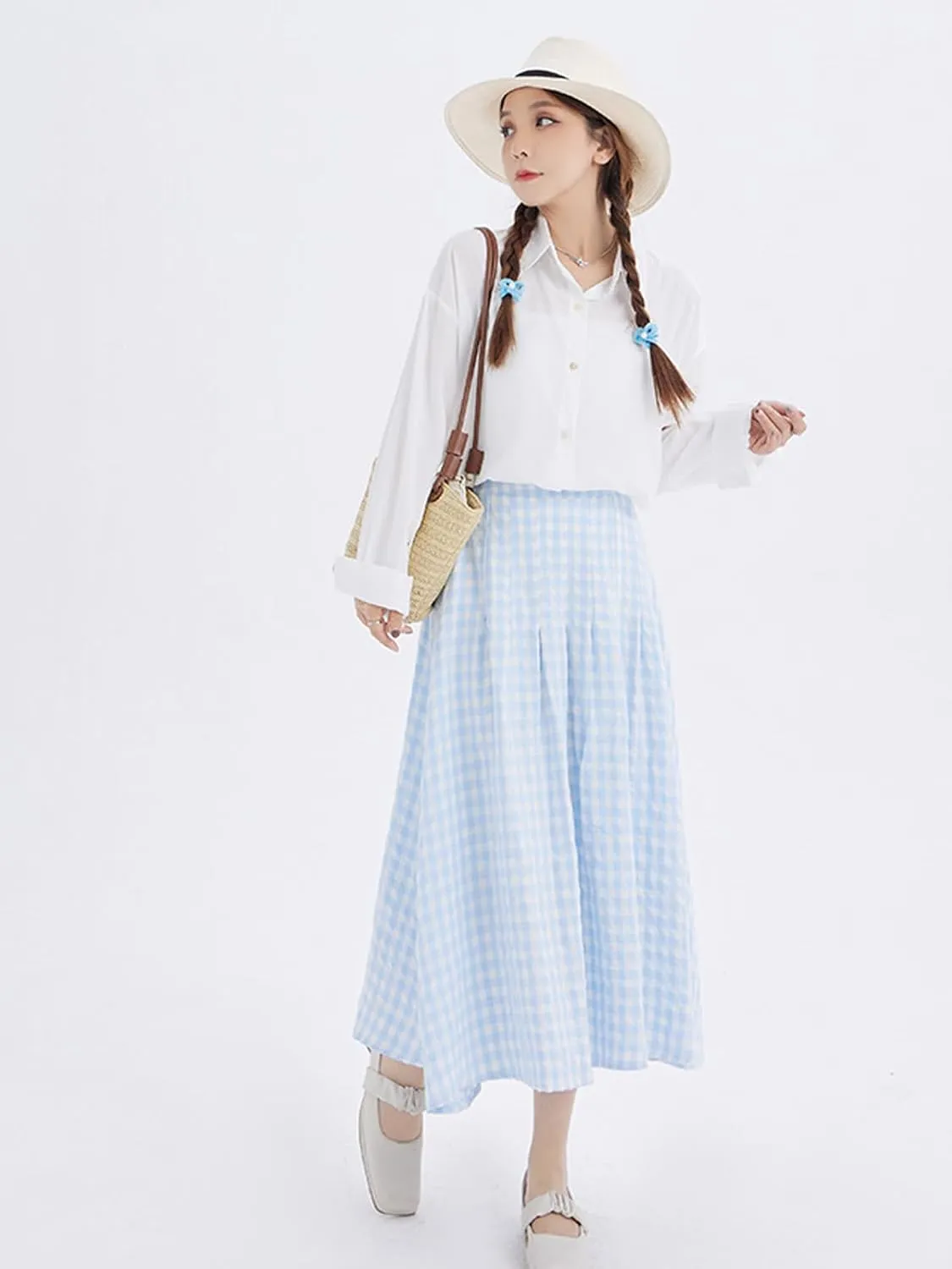 Perbai Womens Summer Plaid Skirt High Waisted Flowy A Line Pleated Tartan Long Midi Skirts