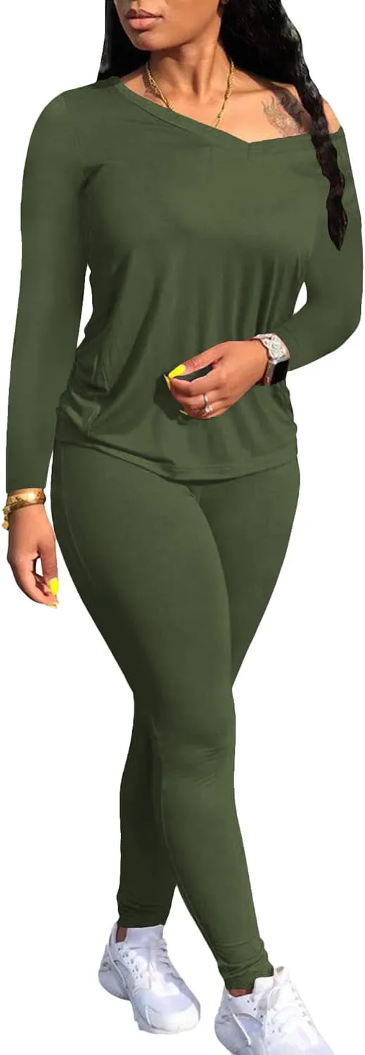 PINSV Women's Tracksuits 2 Piece Outfits Sweatsuit Long Sleeve Top Jogger Legging Pants Sets