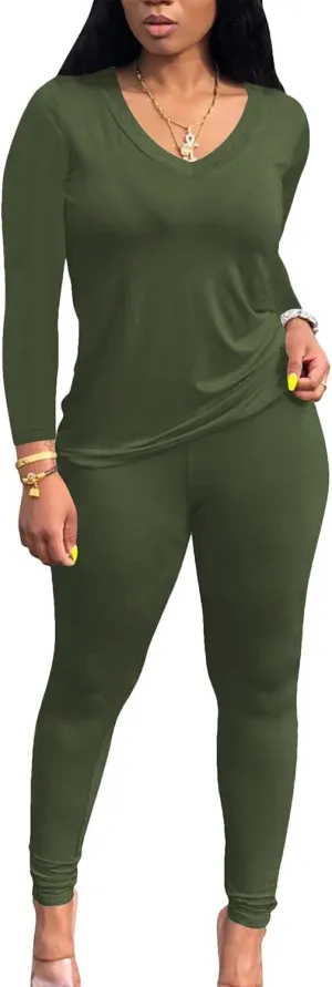 PINSV Women's Tracksuits 2 Piece Outfits Sweatsuit Long Sleeve Top Jogger Legging Pants Sets