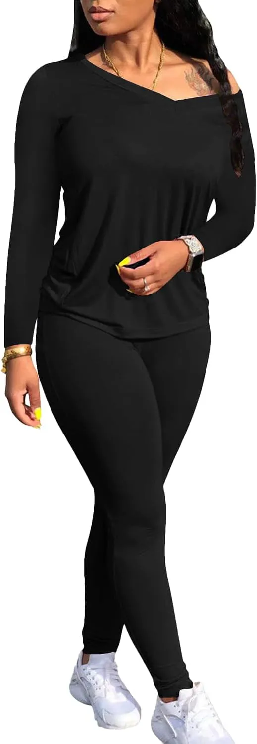 PINSV Women's Tracksuits 2 Piece Outfits Sweatsuit Long Sleeve Top Jogger Legging Pants Sets