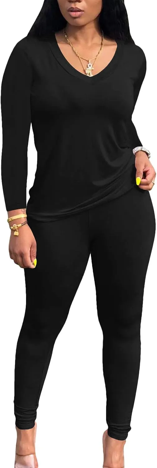 PINSV Women's Tracksuits 2 Piece Outfits Sweatsuit Long Sleeve Top Jogger Legging Pants Sets