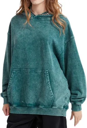 POHADON Oversized Hoodies for Men Women Acid Wash Heavy Cotton Hooded Pullover Sweatshirt Vintage Y2k Streetwear