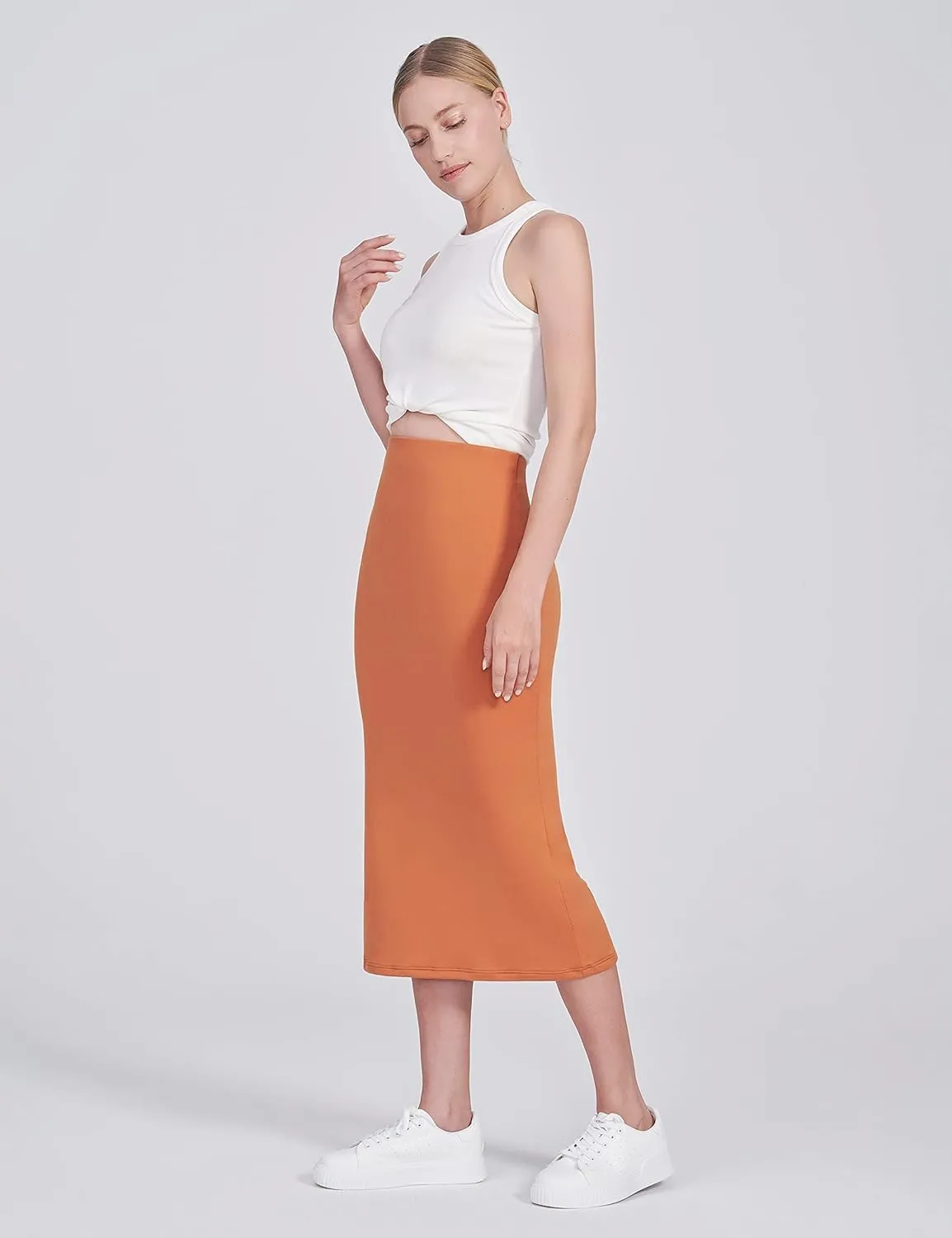 POSHDIVAH Women's Maternity Skirt Over The Belly Midi High Waisted Solid Stretchy Pregnancy Pencil Skirt