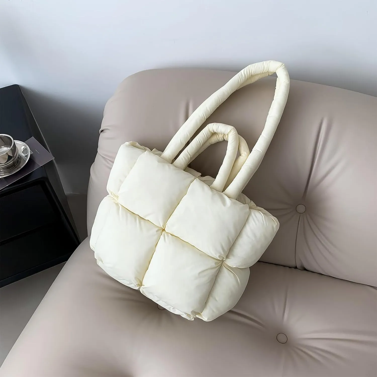 Puffy Tote Bags Small Lightweight Down Cotton Padded Quilted Purse Puffer Tote Bag Shoulder Handbags for Women