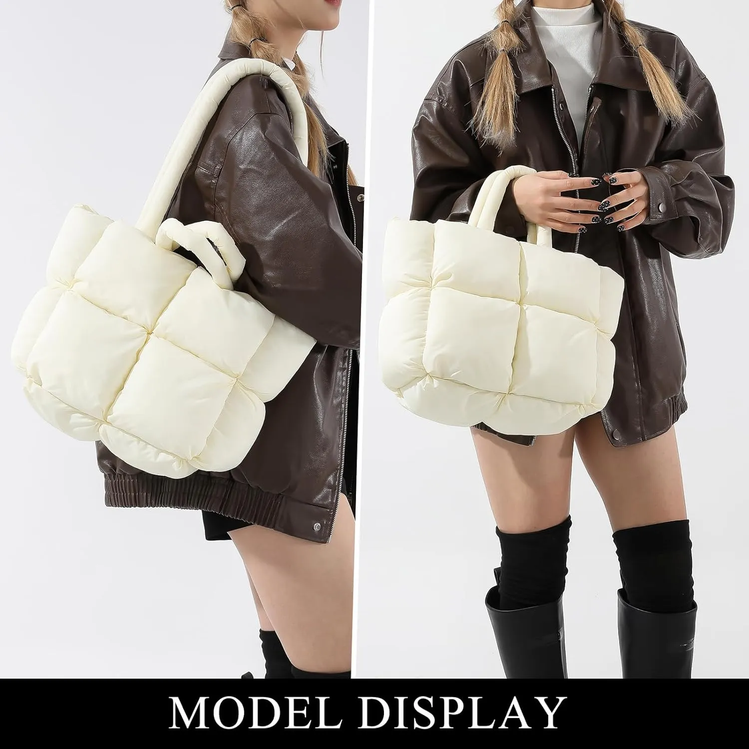 Puffy Tote Bags Small Lightweight Down Cotton Padded Quilted Purse Puffer Tote Bag Shoulder Handbags for Women