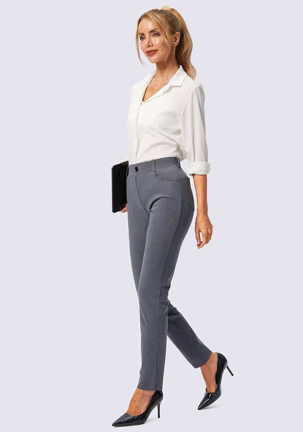 Rammus Womens Yoga Dress Pants with Pockets Stretch Work Leggings for Women Pull On Skinny Slacks for Business Office Casual