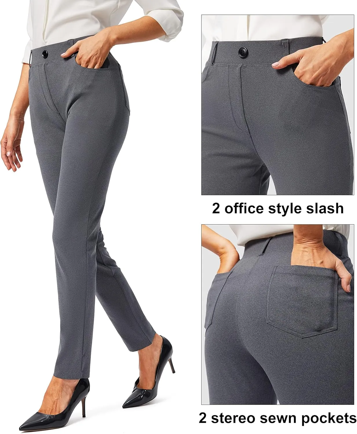 Rammus Womens Yoga Dress Pants with Pockets Stretch Work Leggings for Women Pull On Skinny Slacks for Business Office Casual