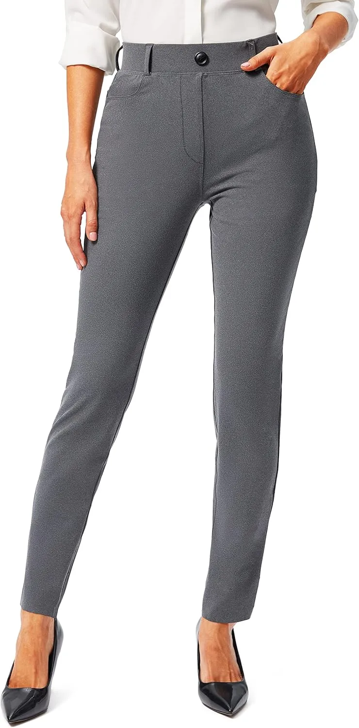 Rammus Womens Yoga Dress Pants with Pockets Stretch Work Leggings for Women Pull On Skinny Slacks for Business Office Casual