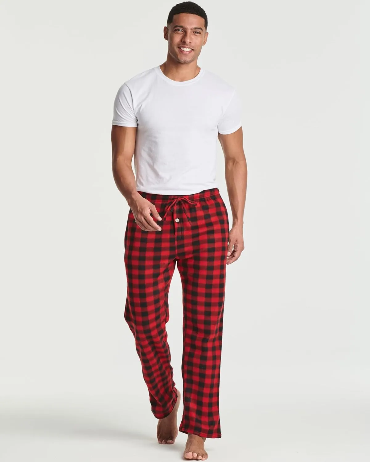 Real Essentials 3 Pack: Mens Fleece Plaid Pajama Pants - Lounge Pajama Bottoms(Available in Big & Tall)