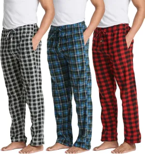 Real Essentials 3 Pack: Mens Fleece Plaid Pajama Pants - Lounge Pajama Bottoms(Available in Big & Tall)
