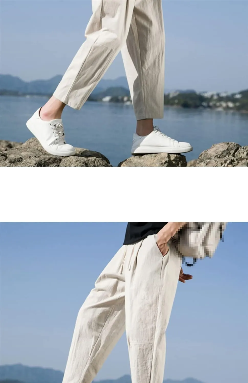 Rfmfkkg Mens Straight Casual Ankle-Length Pants Summer Harem Pants Cotton Linen Trousers Solid Pants